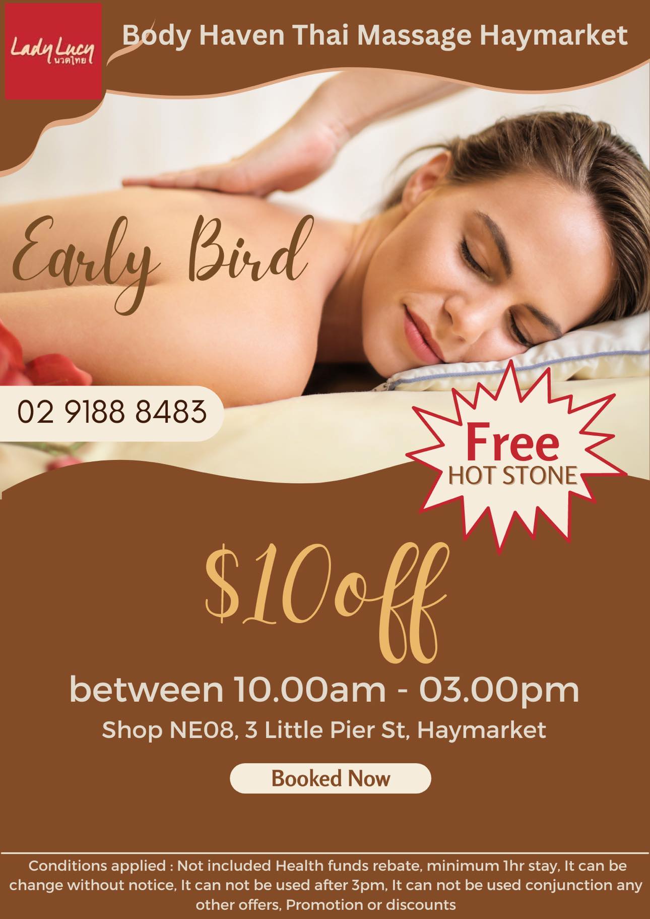 Prmotion 10% off and free hot stone between 10am - 3pm f Body Haven Thai Massage Haymarket